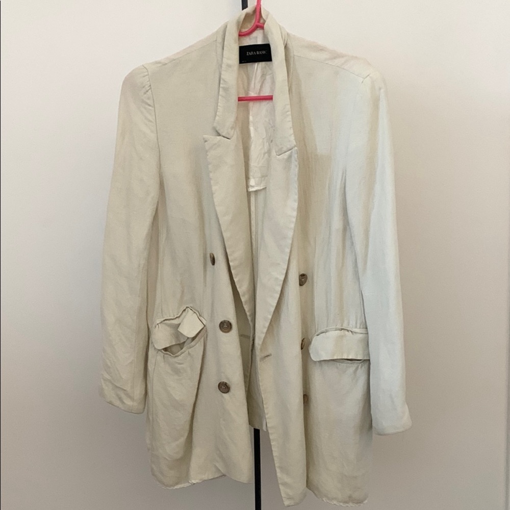 Zara Cream Oversized Blazer Lightweight Linen